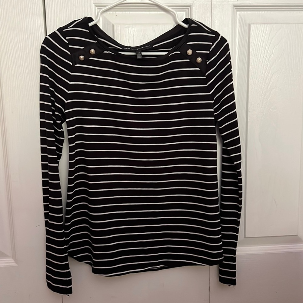 Black & white stripped long sleeve with detailed buttons